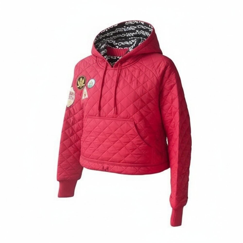 Desigual Red Quilted Jacket with Patterned Hood NWT‎